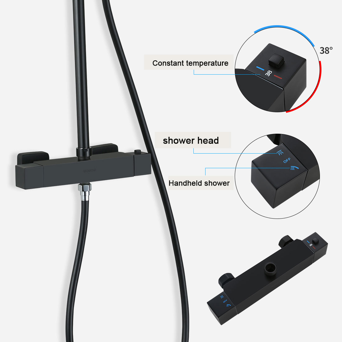 Ensemble de douche thermostatique noir avec douche à main 8 2 3090100D ARCORA Ensemble de douche thermostatique noir avec douche à main 3