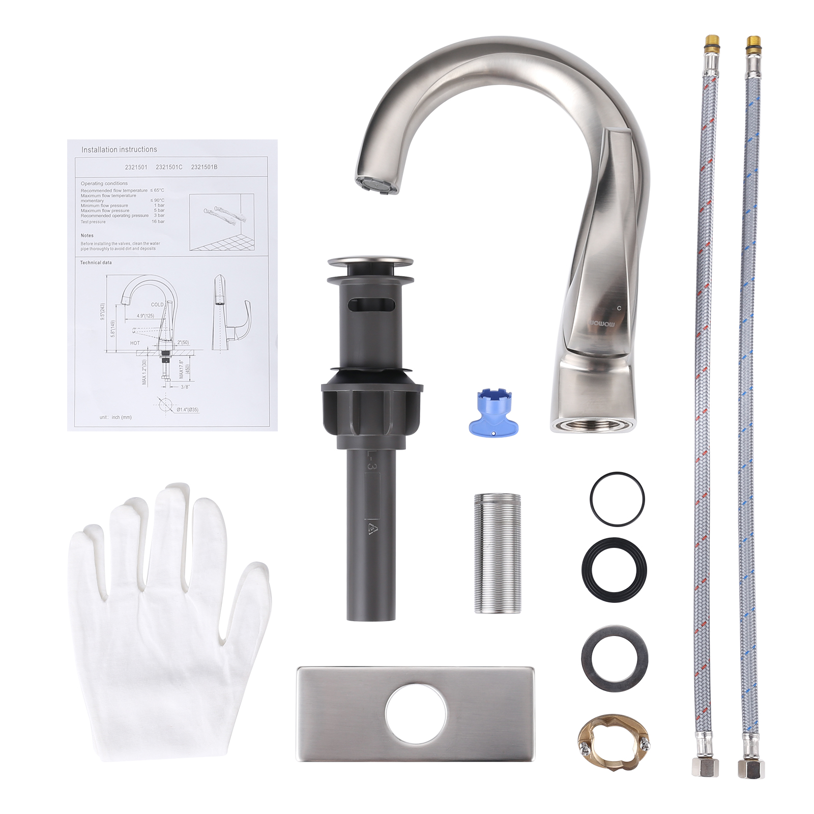 ARCORA Robinets de vasque de salle de bain Nickel brossé 16 2321501 0 1 1600×1600