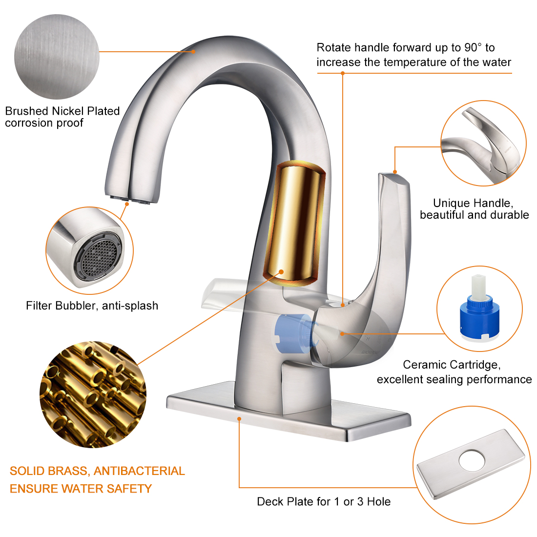 ARCORA Robinets de vasque de salle de bain Nickel brossé 18 2321501 0 1 FU
