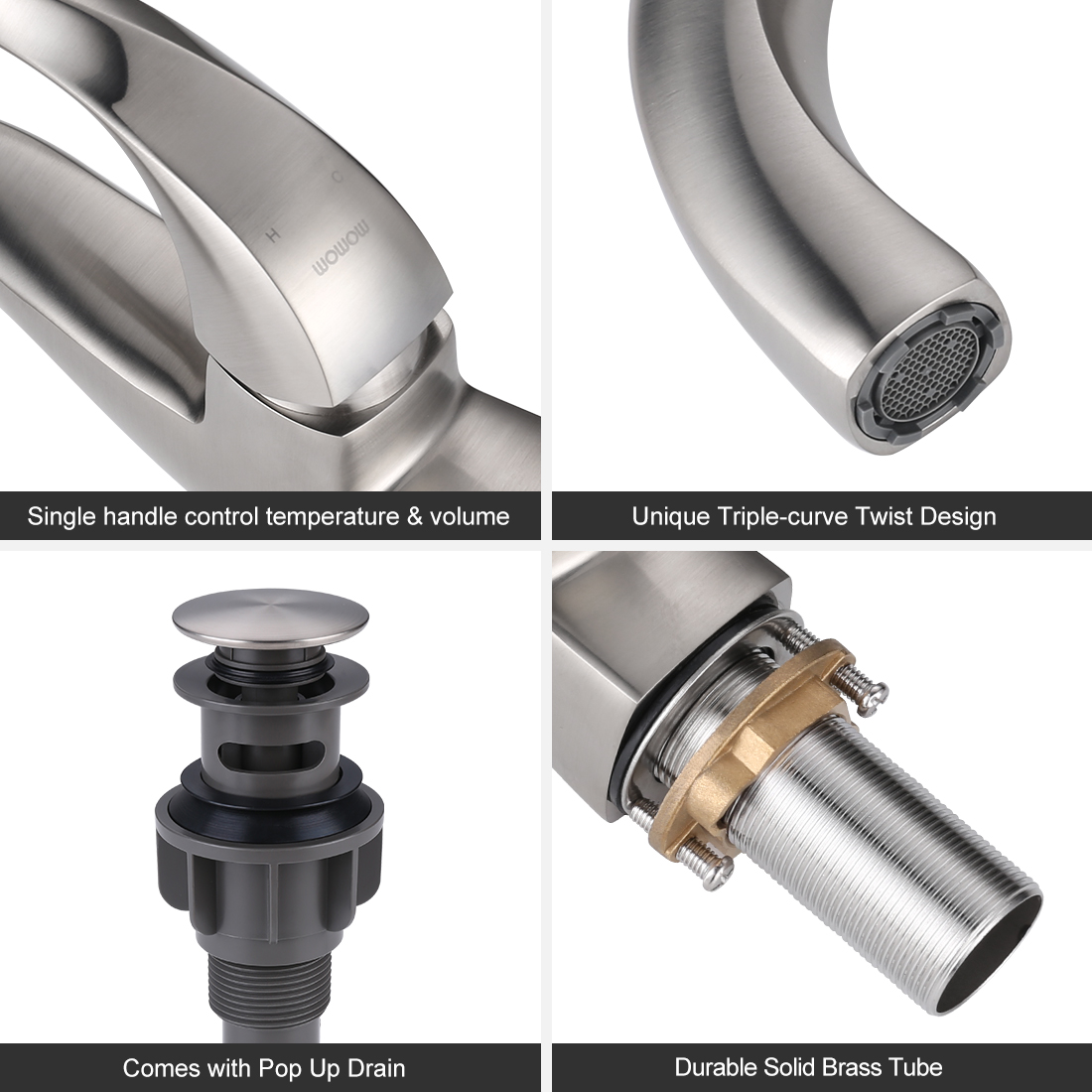 ARCORA Robinets de vasque de salle de bain Nickel brossé 14 2321501 0 12