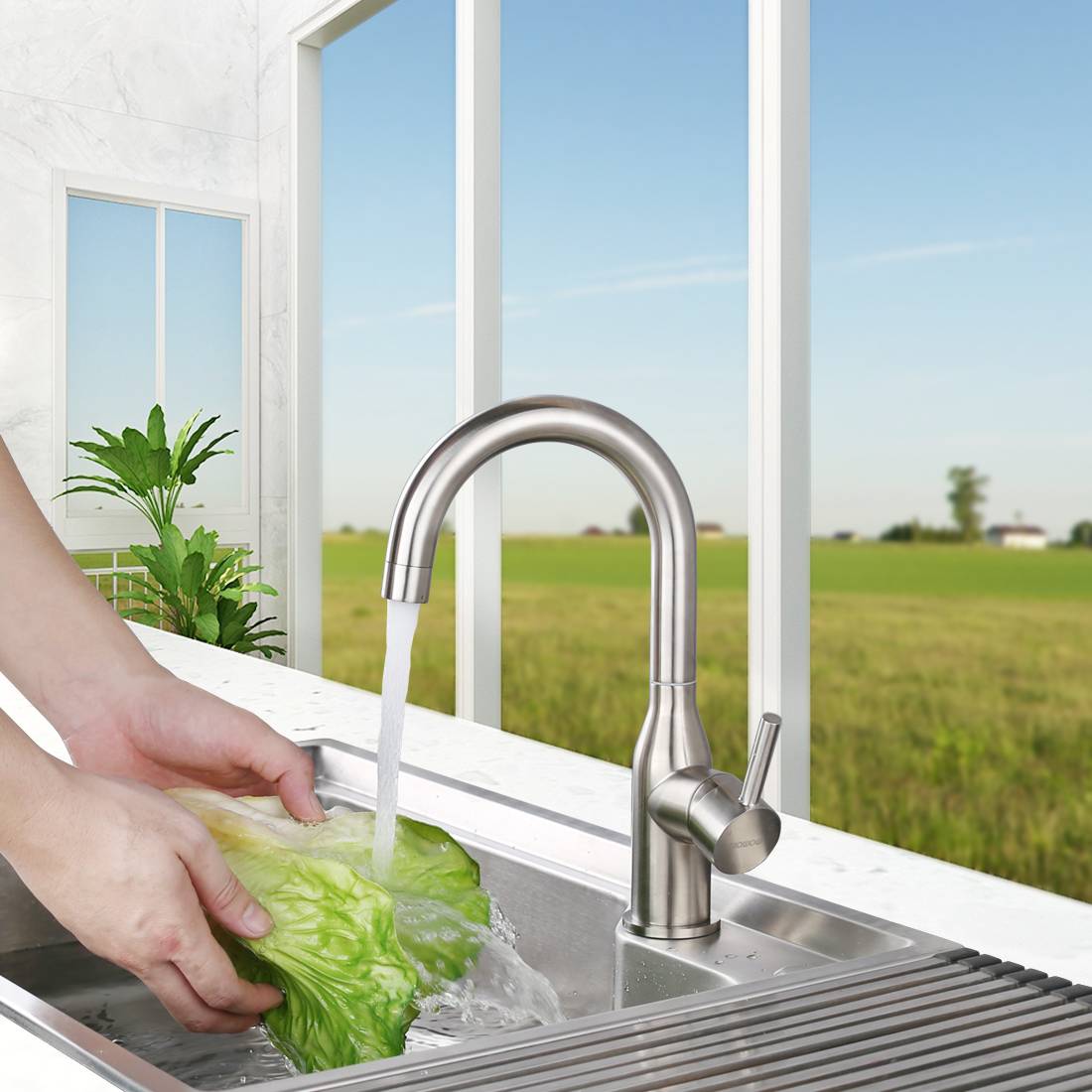ARCORA Robinets de mitigeur de lavabo bec pivotant nickel brossé 8 7 2320201 logo2 ARCORA Robinets de mélangeur de lavabo de salle de bain bec pivotant nickel brossé 3
