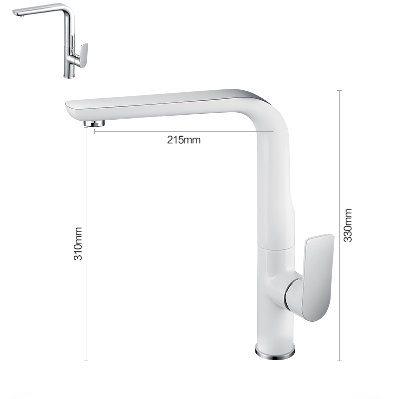 Robinet de cuisine à 90 degrés blanc et chrome 10 5 6 Kitchen Faucet 90 Degree White and Chrome