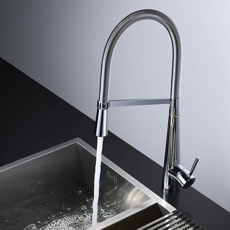 Robinet de cuisine gastronomique de luxe de bobine de ressort d'acier inoxydable solide avec le pulvérisateur en métal 6 5 Solid Stainless Steel Luxury Gourmet Spring Coil Kitchen Faucet With Metal Sprayer 3