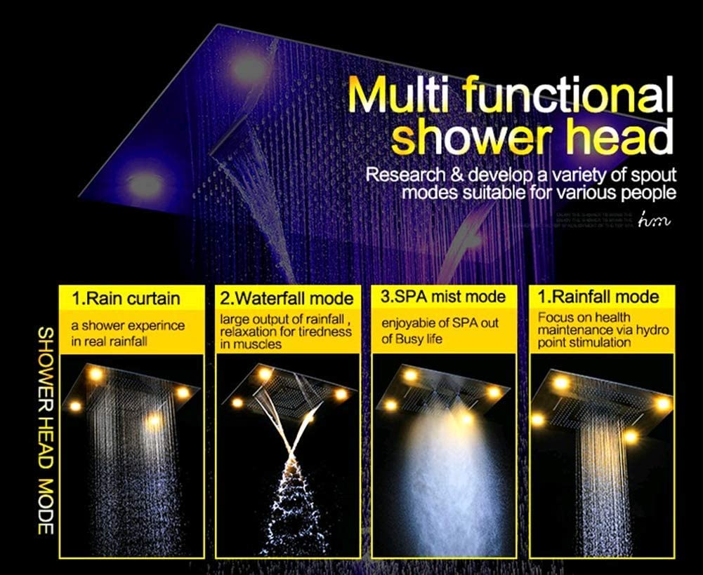 Système de douche douche RVB 4 fonctions à température constante, ensemble de douche à effet pluie 600x800 mm avec, jet spa, pluie, acier inoxydable 304, robinetterie de douche, douchette à main 4 1 Regenduschset mitSpa spray Regen 304 EdelstahlDuscharmaturHandbrause 1