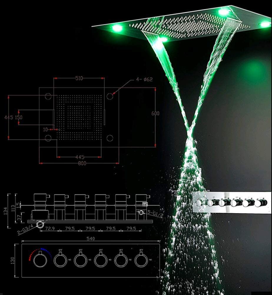 Système de douche douche RVB 4 fonctions à température constante, ensemble de douche à effet pluie 600x800 mm avec, jet spa, pluie, acier inoxydable 304, robinetterie de douche, douchette à main 12 1 Regenduschset mitSpa spray Regen 304 EdelstahlDuscharmaturHandbrause 5