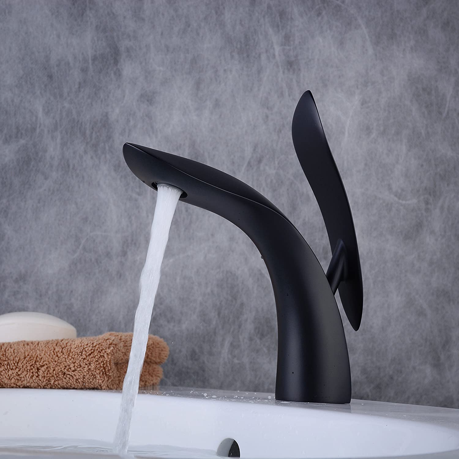 Robinet de lavabo Robinet de salle de bain Mitigeur de lavabo Robinet de salle de bain Robinet de lavabo Mitigeur monocommande, Design élégant Noir mat 8 10 Mischbatterie Badarmatur Waschbeckenamatur EinhebelmischerElegant Design Matt schwarz 2