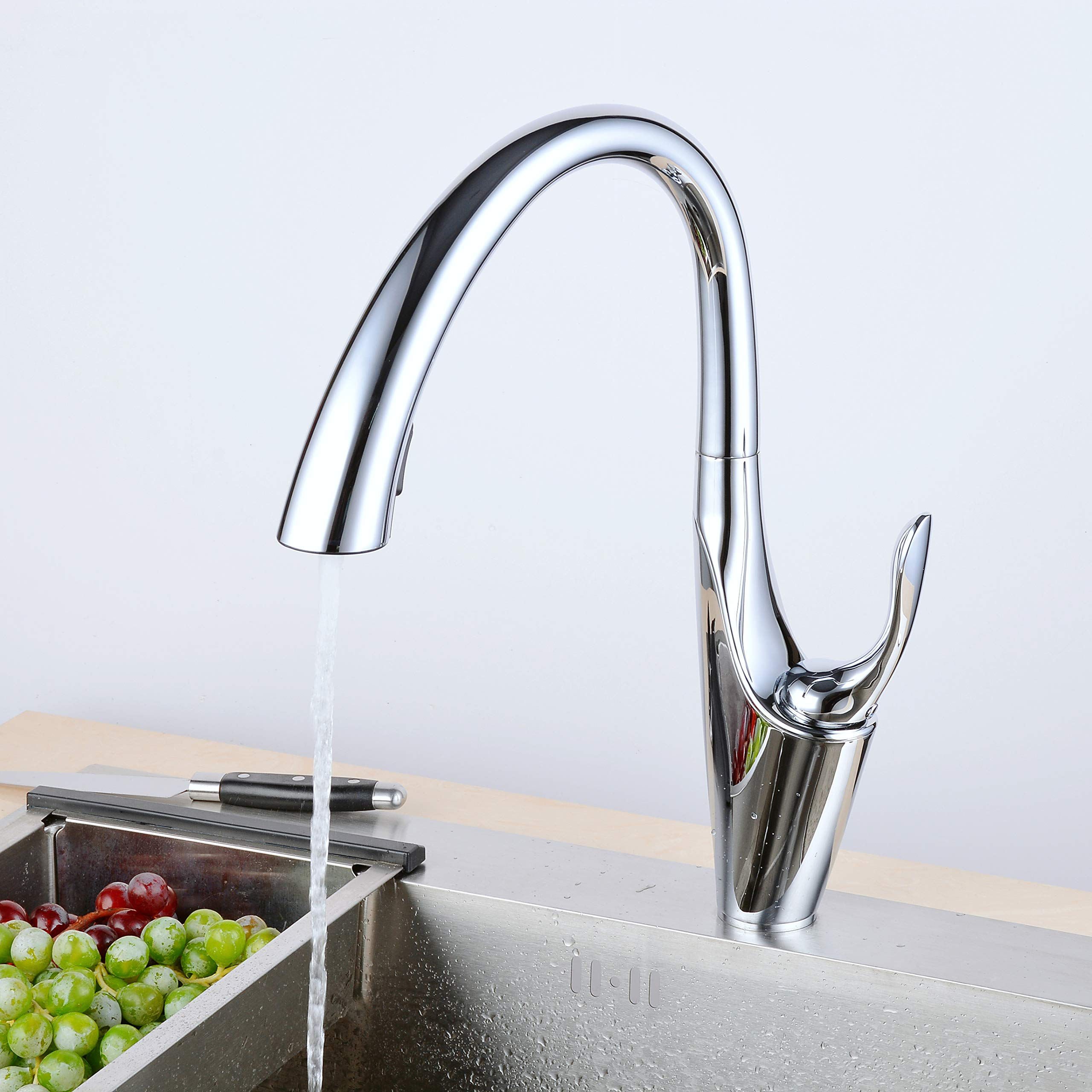 Robinets de cuisine Fini chromé Tirant à levier unique Support 1 trou Tirant Robinet de cuisine contemporain 8 16 Ziehen Sie zeitgenössische Küchen Wasserhahn 4