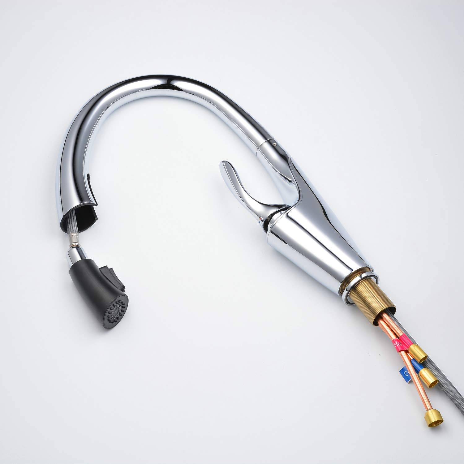 Robinets de cuisine Fini chromé Tirant à levier unique Support 1 trou Tirant Robinet de cuisine contemporain 10 16 Ziehen Sie zeitgenössische Küchen Wasserhahn 5