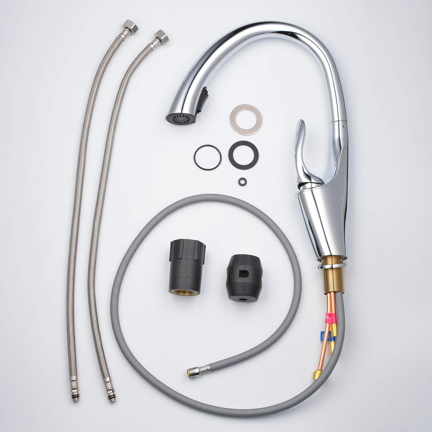 Robinets de cuisine Fini chromé Tirant à levier unique Support 1 trou Tirant Robinet de cuisine contemporain 12 16 Ziehen Sie zeitgenössische Küchen Wasserhahn 6