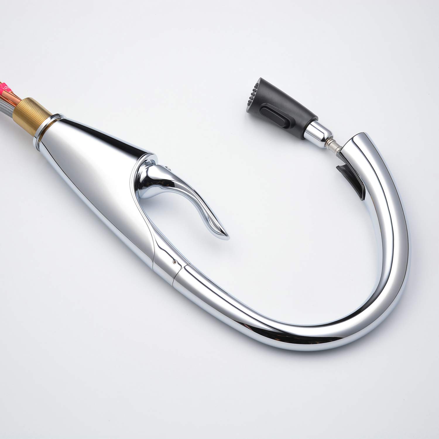 Robinets de cuisine Fini chromé Tirant à levier unique Support 1 trou Tirant Robinet de cuisine contemporain 16 16 Ziehen Sie zeitgenössische Küchen Wasserhahn 8