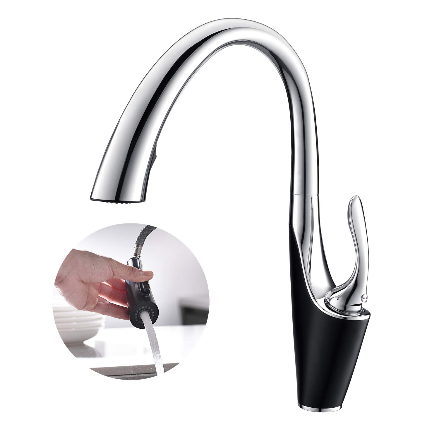 Robinet de cuisine Chrome Poignée monocommande 1 trou Support d'évier de cuisine contemporain Robinet d'évier de cuisine noir commercial Leekayer 4 17 Küchenarmatur Chrom Einhandhebel Ziehen 1 Loch Halterung Zeitgenössische Küche Spültischarmatur 2