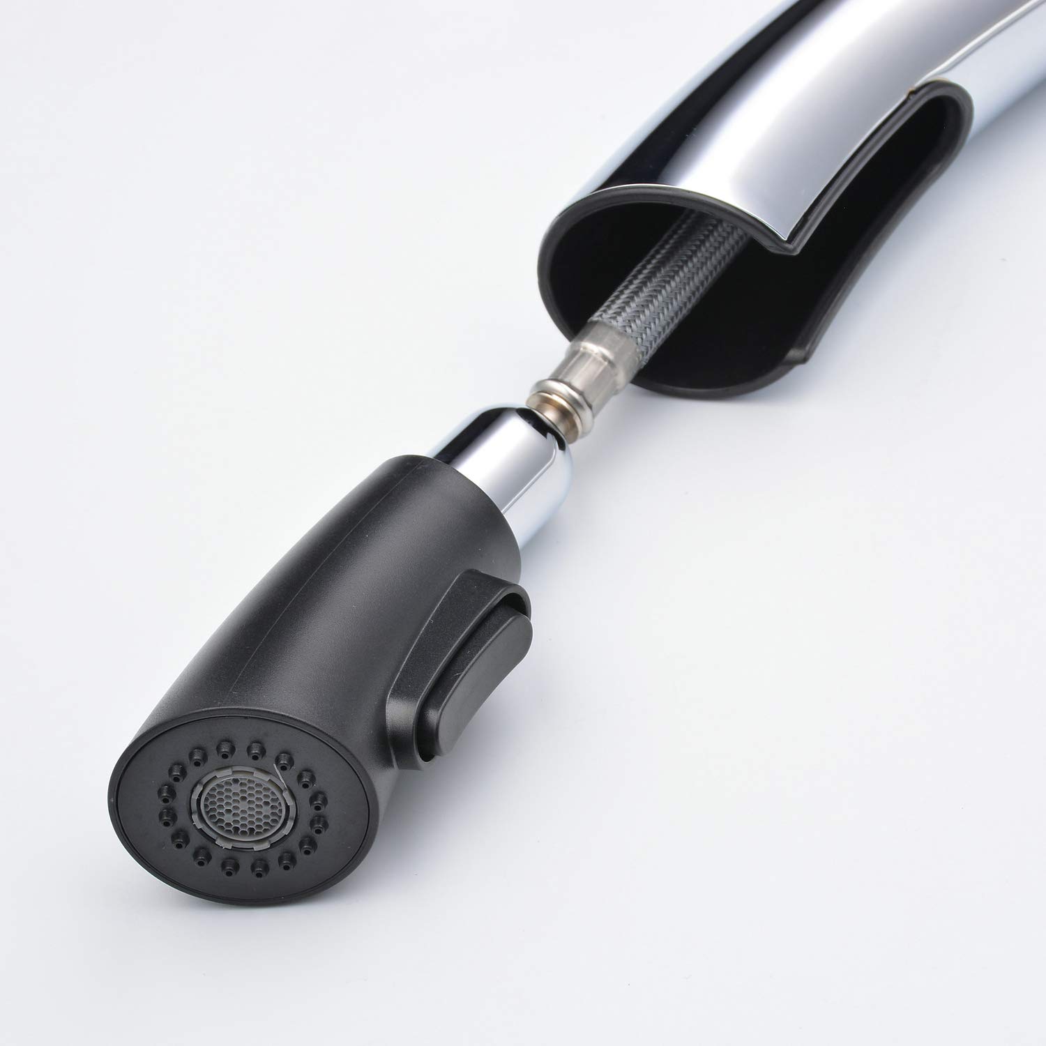 Robinet de cuisine Chrome Poignée monocommande 1 trou Support d'évier de cuisine contemporain Robinet d'évier de cuisine noir commercial Leekayer 18 17 Küchenarmatur Chrom Einhandhebel Ziehen 1 Loch Halterung Zeitgenössische Küche Spültischarmatur 9