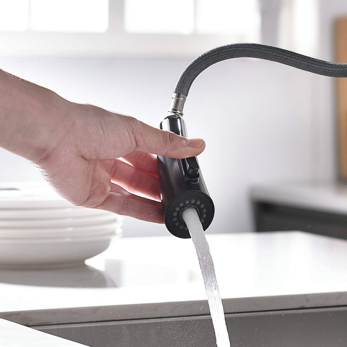 Robinets de cuisine Nickel brossé à une main Poignée à levier 1 trou Support Robinet de cuisine contemporain Commercial 4 18 Küchenarmaturen Nickel gebürstet Einhandhebel Ziehen 1 Loch Halterung Zeitgenössisch 2