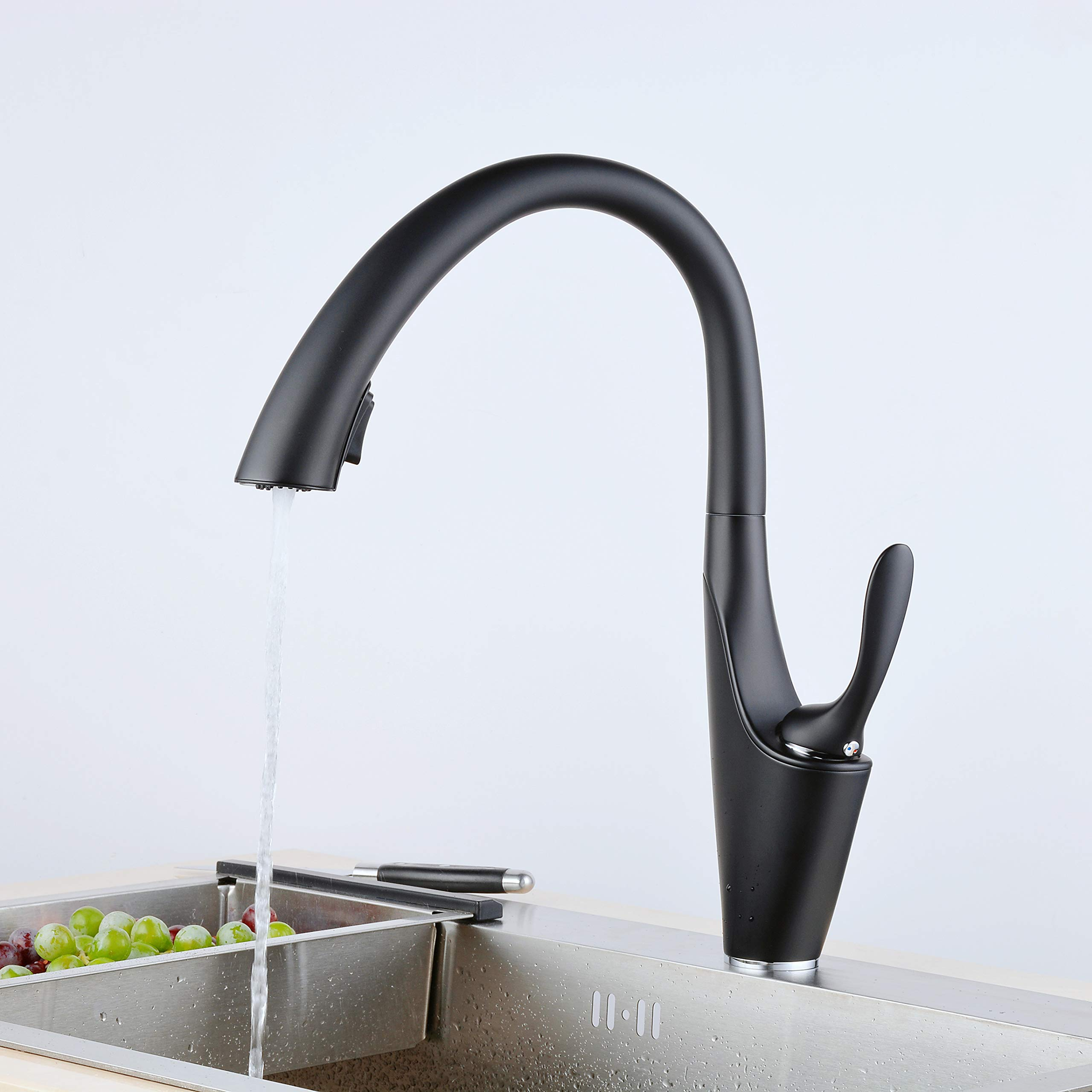 Robinet de cuisine noir avec poignée à levier unique 1 trou support contemporain ajouter sur le bouton mélangeur d'évier commercial 6 20 Küchenarmatur Schwarz Einhandhebel Ziehen 1 Loch Halterung Zeitgenössisch Add on Button Spültischmischer Kommerzielle 6