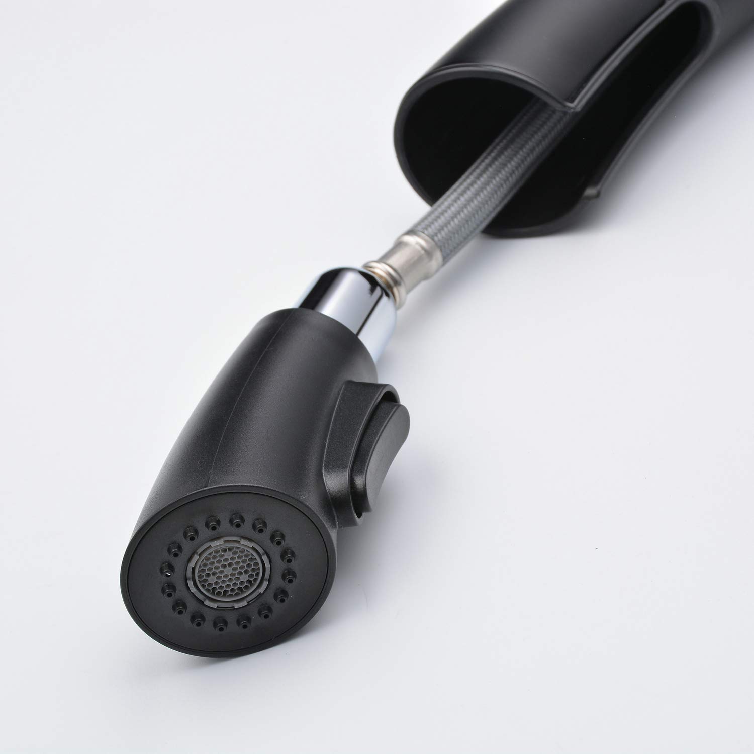 Robinet de cuisine noir avec poignée à levier unique 1 trou support contemporain ajouter sur le bouton mélangeur d'évier commercial 12 20 Küchenarmatur Schwarz Einhandhebel Ziehen 1 Loch Halterung Zeitgenössisch Add on Button Spültischmischer Kommerzielle 9