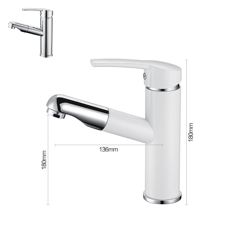 Robinets Modernes Pour Salle De Bains Blanc Et Chrome 4 Bathroom Faucet Pull Out Sprayer White And Chrome 1 1