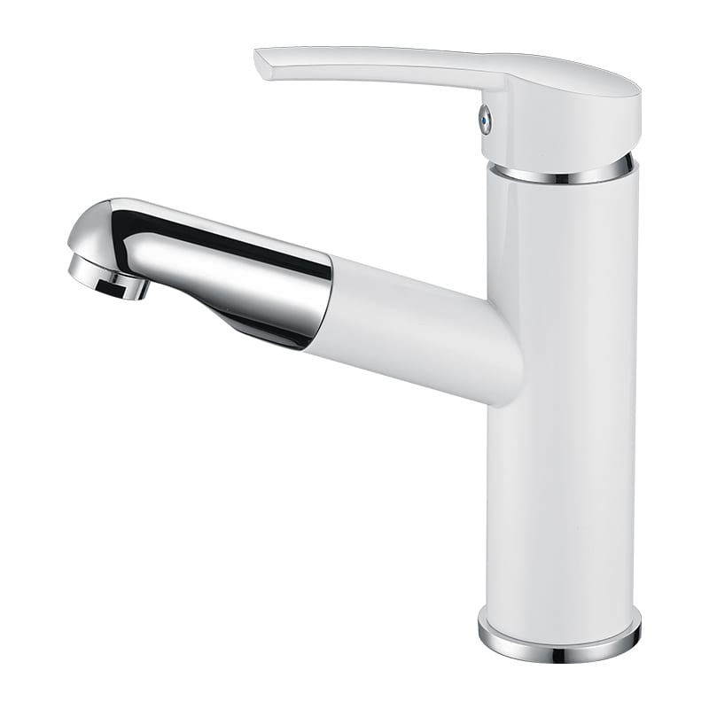 Robinets Modernes Pour Salle De Bains Blanc Et Chrome 6 Bathroom Faucet Pull Out Sprayer White And Chrome 3 1