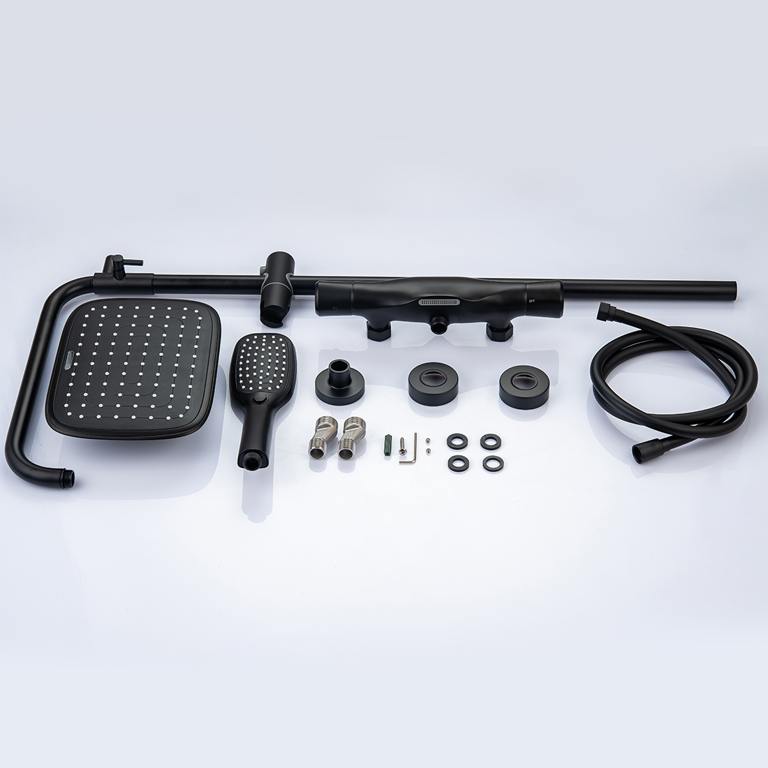 Fixation murale thermostatique de douche en acier inoxydable noir mat 2 fonctions avec pulvérisateur à main 4 Thermostatic Shower Fixture Wall Mount Matte Black Stainless Steel 2 Function with Hand Sprayer 1