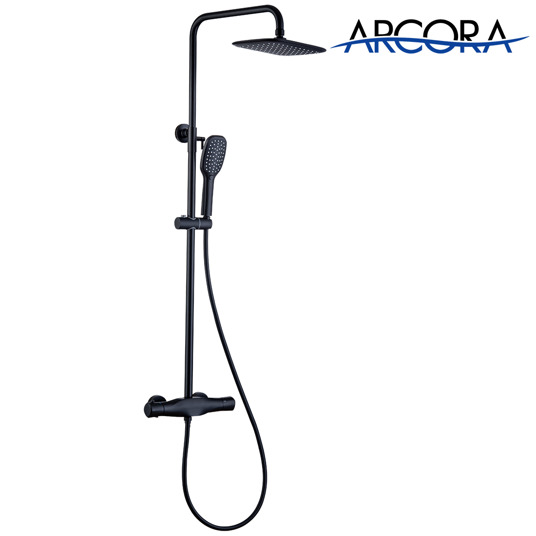 Fixation murale thermostatique de douche en acier inoxydable noir mat 2 fonctions avec pulvérisateur à main 6 Thermostatic Shower Fixture Wall Mount Matte Black Stainless Steel 2 Function with Hand Sprayer 2