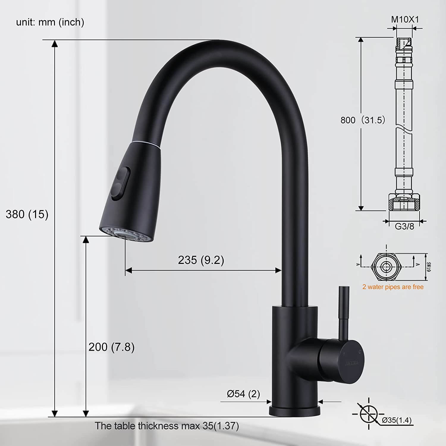 ARCORA Robinet Cuisine Noir, Mitigeur Evier avec Douchette Étirable en Acier Inoxydable 12 robinet cuisine noir