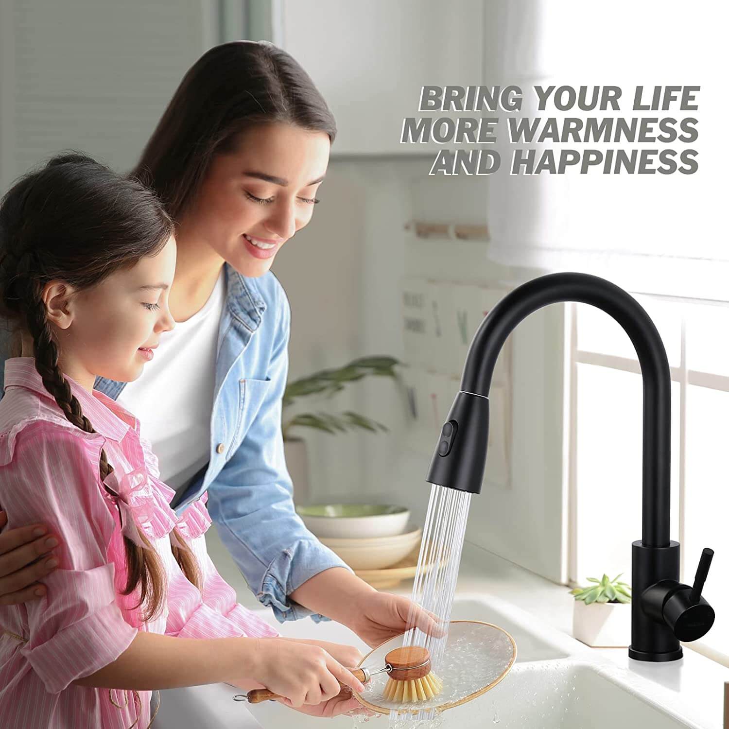 ARCORA Robinet Cuisine Noir, Mitigeur Evier avec Douchette Étirable en Acier Inoxydable 6 robinet cuisine noir