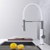 白Single Handle Spring Spout Kitchen Sink Faucet with Pull Down Sprayer Magnetic Docking Spray Head 1 2