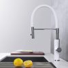 白Single Handle Spring Spout Kitchen Sink Faucet with Pull Down Sprayer Magnetic Docking Spray Head 2 1
