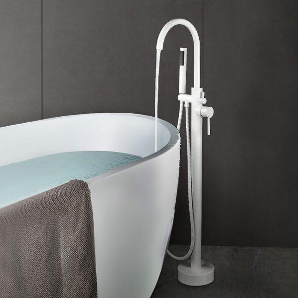 白圆 Freestanding Tub Faucet Floor Mounted with Handheld Shower White