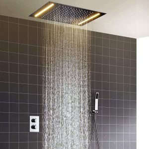 Système de douche, douche multifonctionnelle à température constante, 360×500 mm, pluie, acier inoxydable 304, douchette à main, ensemble de douche à effet pluie