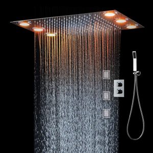 Système de douche, douche multifonctionnelle à température constante, 360×500 mm, pluie, acier inoxydable 304, douchette à main, ensemble de douche à effet pluie