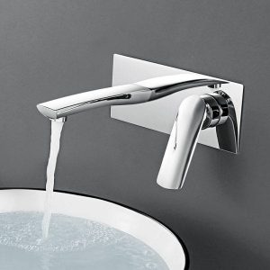 Robinet de salle de bain mural en laiton, chrome