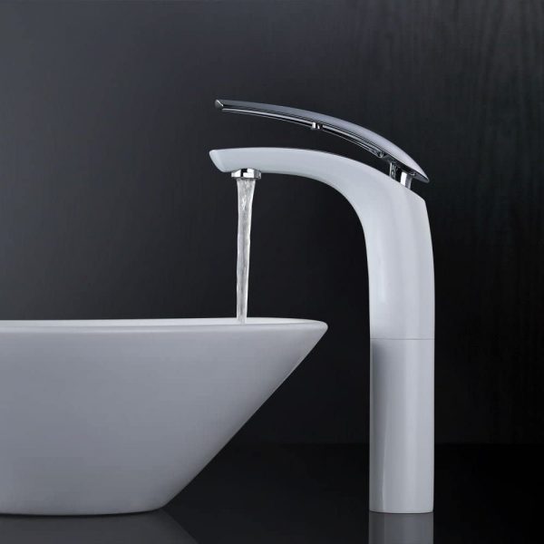 7 Weiß Chrom Waschtischarmatur hoch Wasserhahn Bad Armatur Badzimmer Einhebelmischer Badarmatur
