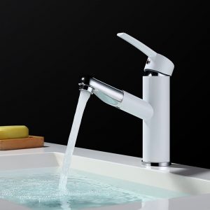 Bathroom Faucet Pull Out Sprayer White And Chrome 2