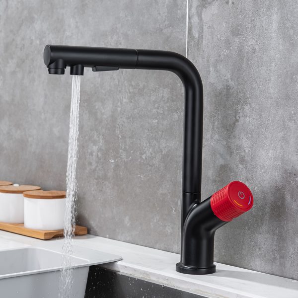 Single Handle High Pull Out Kitchen Faucet Black And Red 7