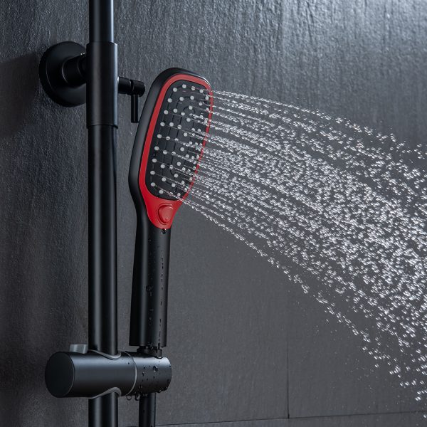 Thermostatic Shower Heads System With Height Adjustable Holder Black And Red 4