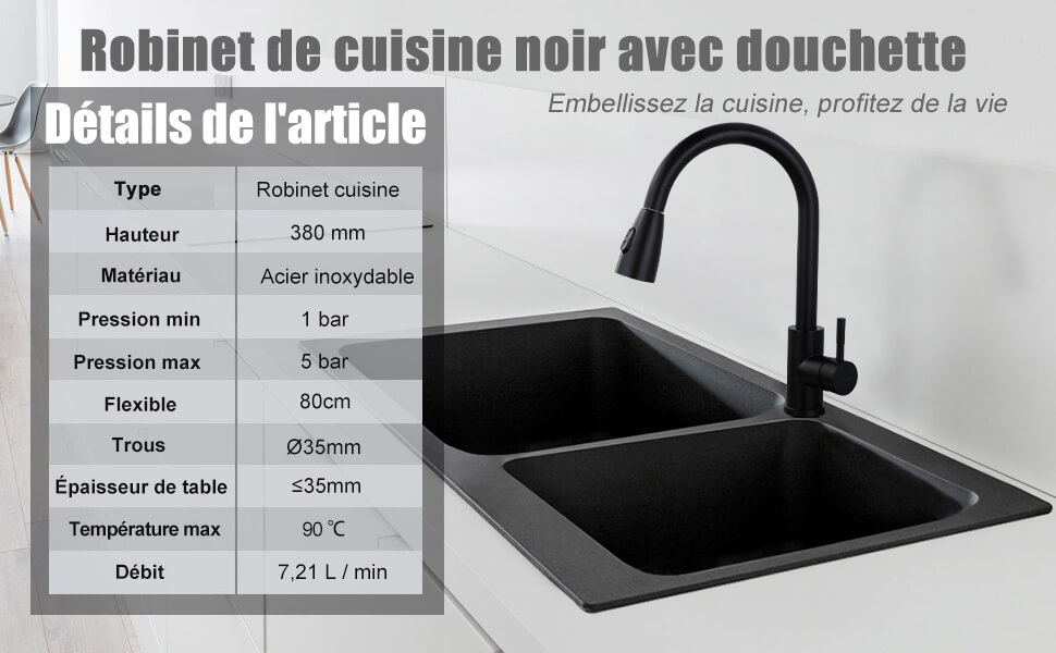 robinet cuisine noir