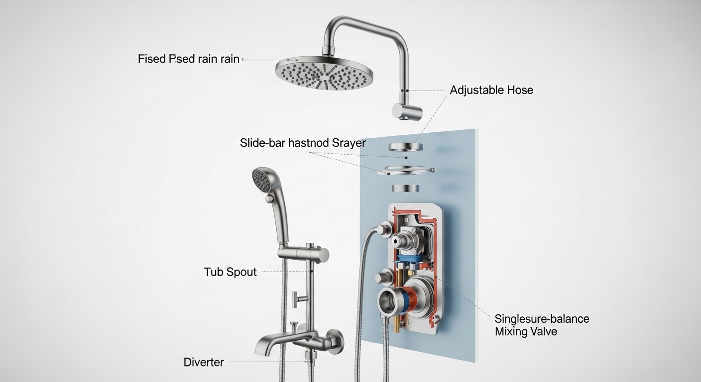 shower system with handheld and tub spout